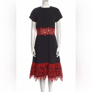 Jonathan Simkhai Midi Black Dress with Red Lace Detail